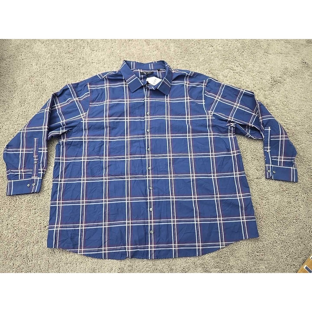 Synrgy Button Up Shirt Mens 4XL Blue‎ Plaid Business Casual Office